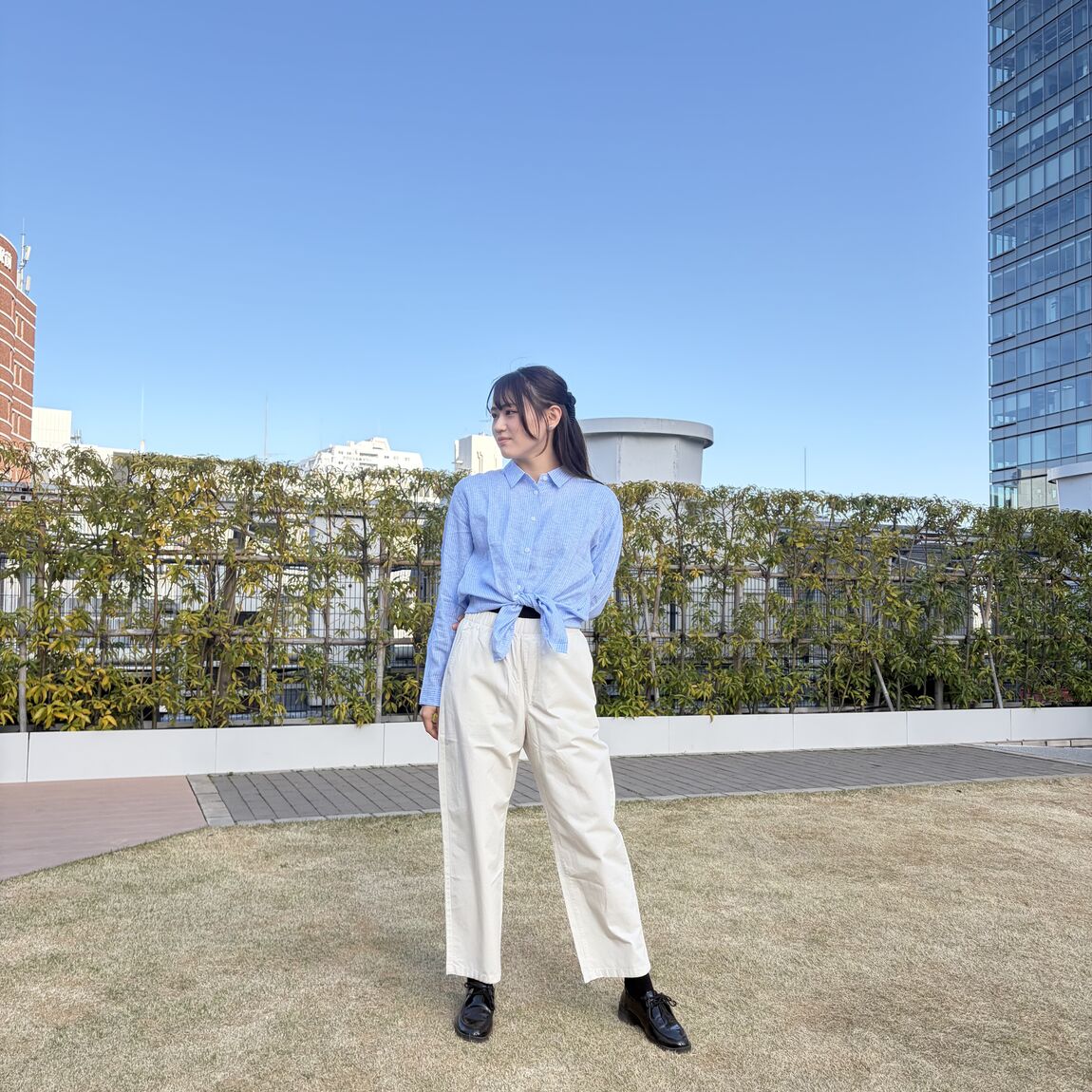 リネン　洗いざらし　レギュラーカラー長袖シャツ