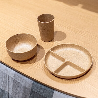 【MOMOテラス】レンジで使える　ヤシの端材を使った 食器のシリーズ