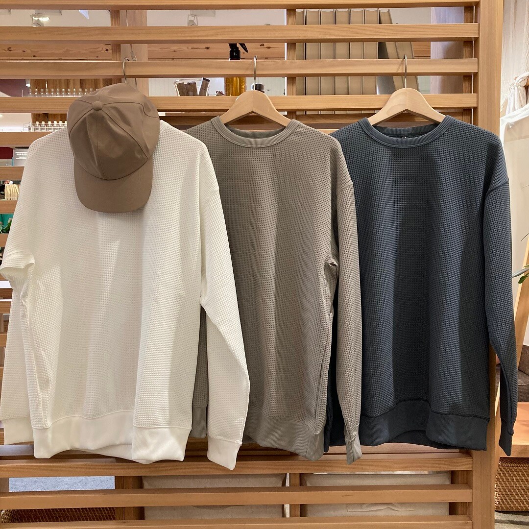【泉中央セルバ】紳士　ＵＶカット乾きやすいワッフルクルーネック長袖Ｔシャツ