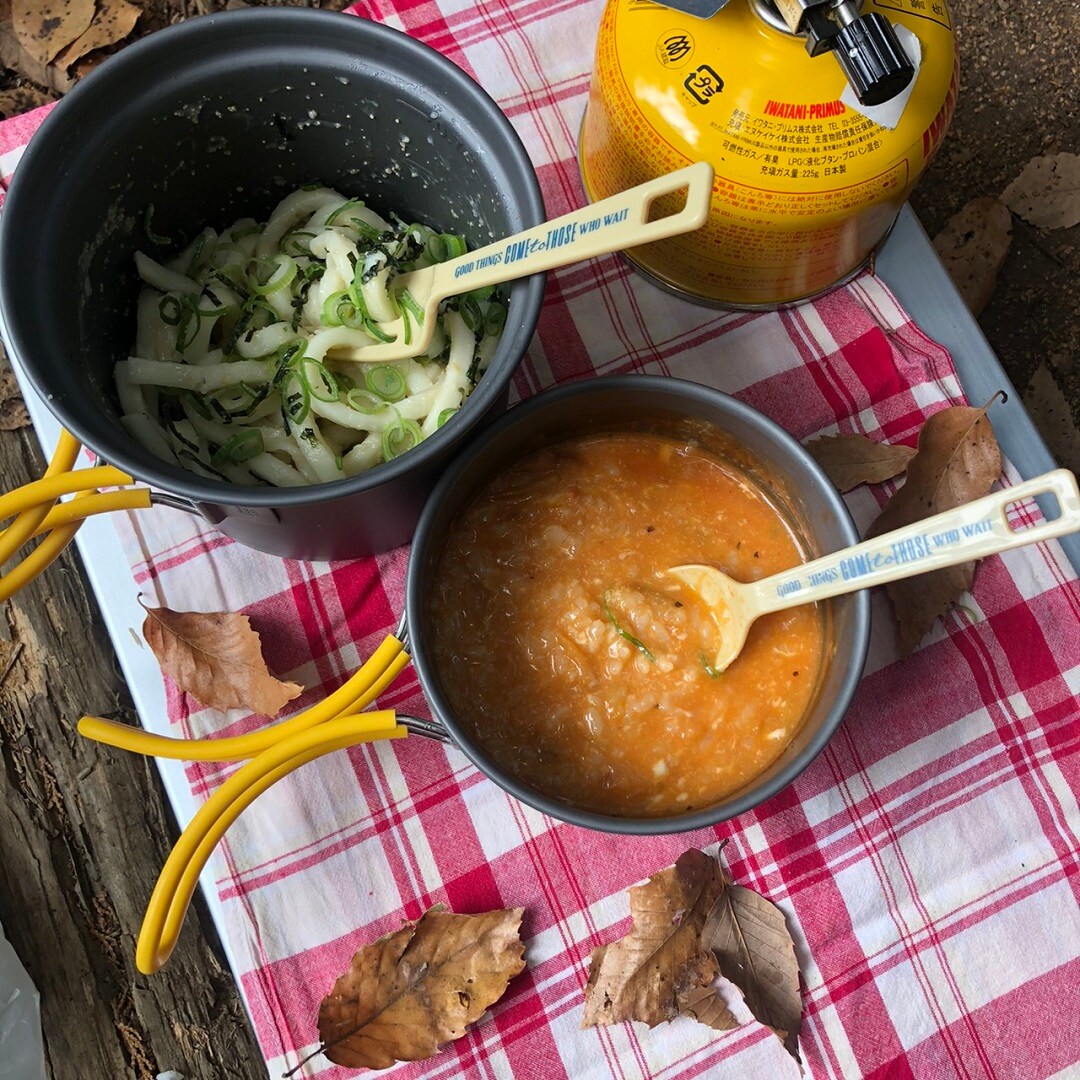 和風たらこうどん＆ミネストローネリゾットの山ごはん