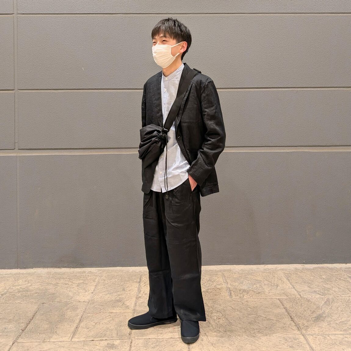 紳士　リネン洗いざらしジャケット　全身