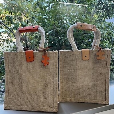 【富山ファボーレ】ジュートマイバッグのレザーアレンジメント