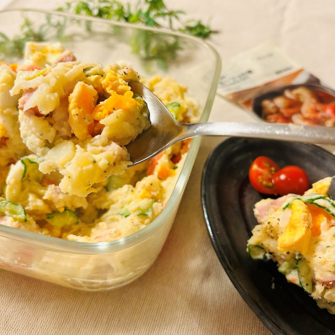 「かんたん調理　アヒージョの素」を使った電子レンジでつくるポテトサラダ