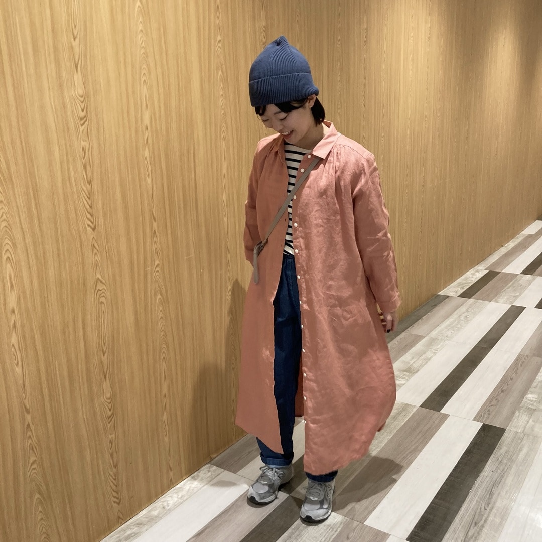 洗いざらし長袖シャツワンピース