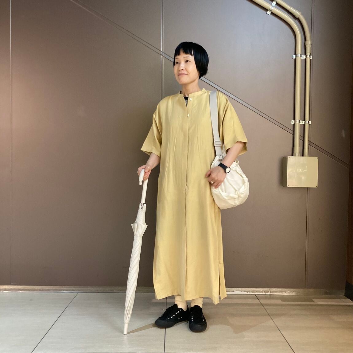 なめらか五分袖ワンピース