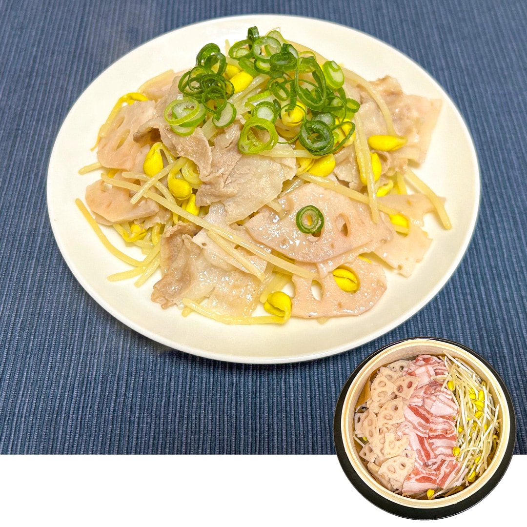 【堺北花田】れんこんと大豆もやしのせいろ豚蒸し麺｜あしたのキッチンカウンター