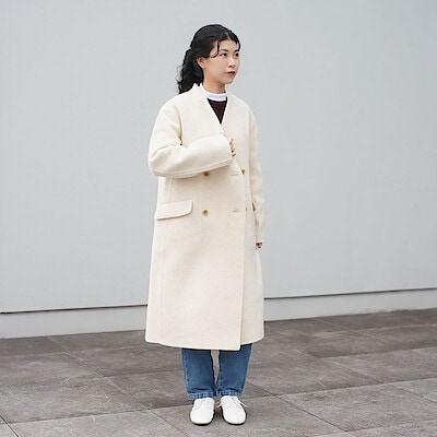 美品✨　カシミヤ混　レリアン　ダブルブレストコート　ファー　大きいサイズ カシミヤファー カシミヤコート混紡 ダブルフェイス コート トリム