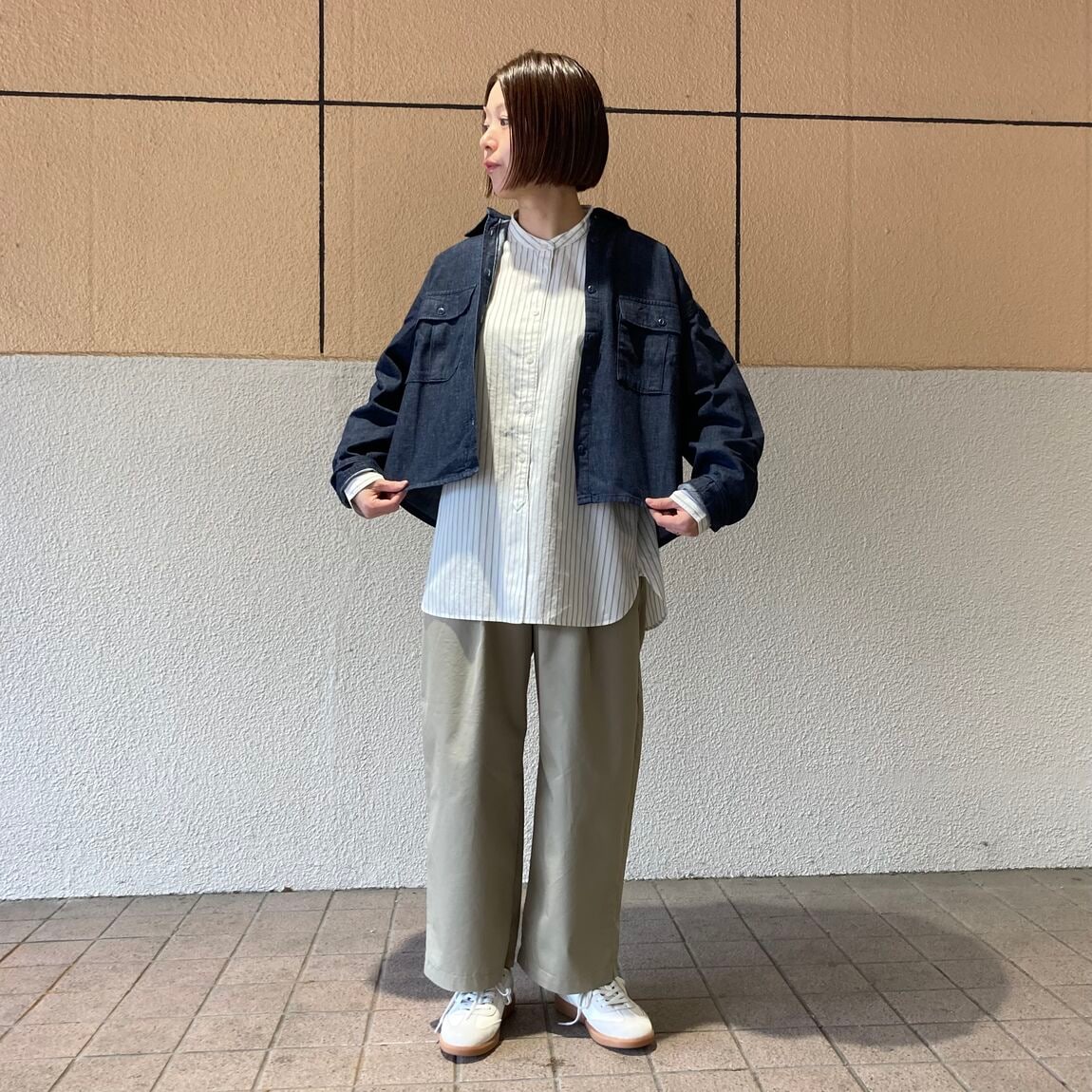 カポック混ライトデニム　長袖シャツ