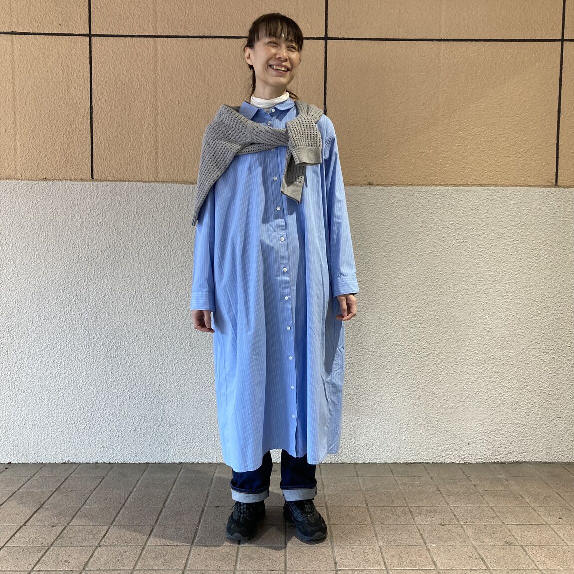 ブロード長袖シャツワンピース