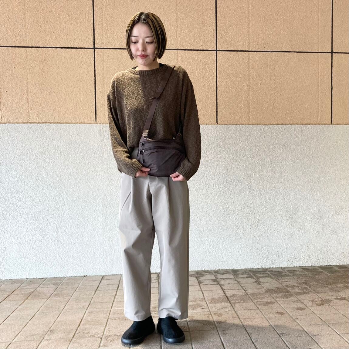 コットン混 ムラ糸 クルーネック セーター