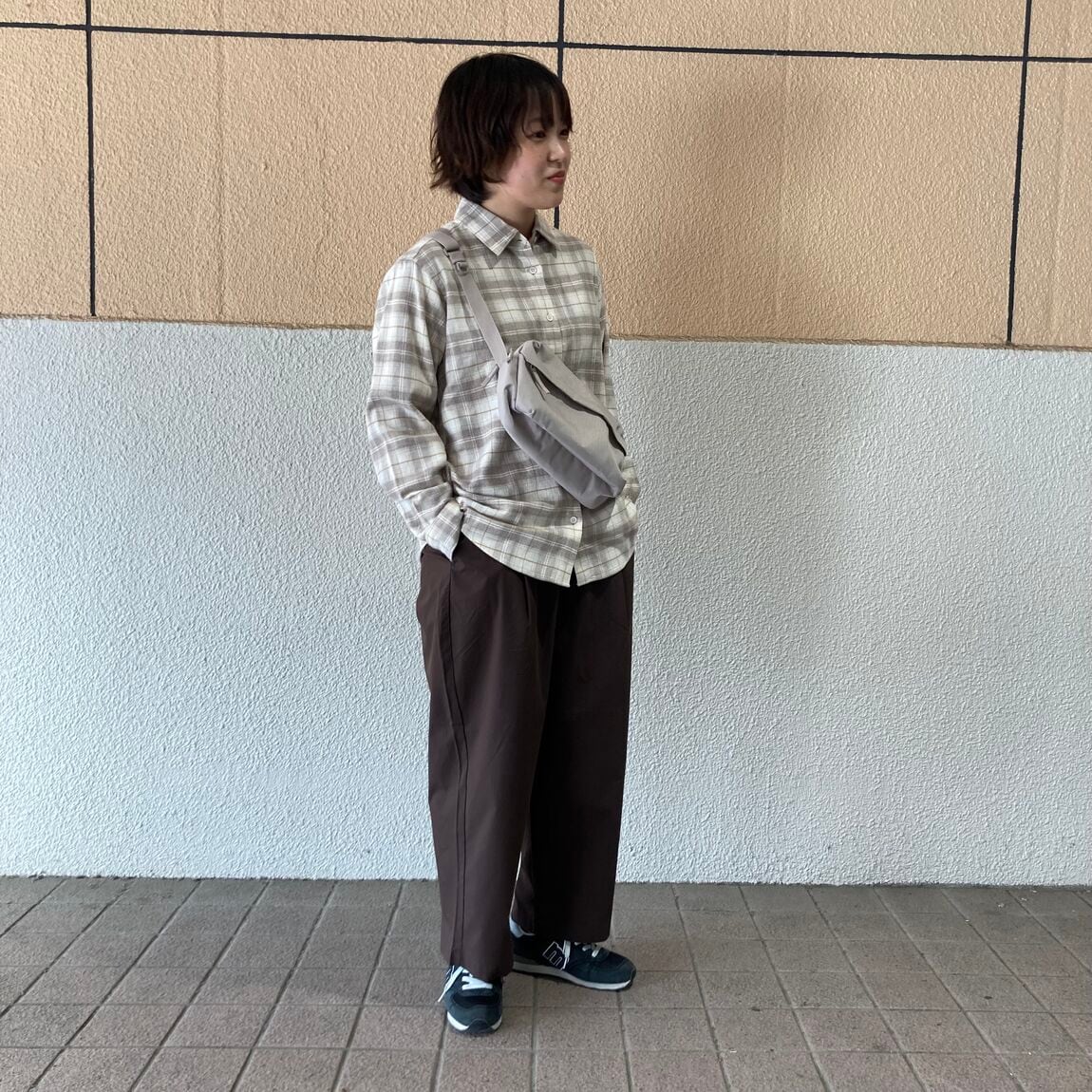 アル・プラザ草津スタッフ　身長:160cm　秋冬の定番、フランネルシリーズから長袖シャツを使ったコーディネートのご紹介です。