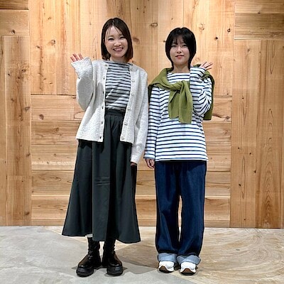 【直江津】ボーダーとカーディガンを組み合わせたコーディネート