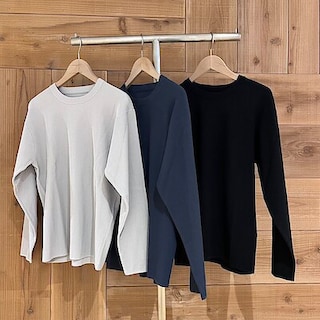 【マルヤガーデンズ鹿児島】 乾きやすい洗えるリブ編み長袖ニットTシャツ | 新商品