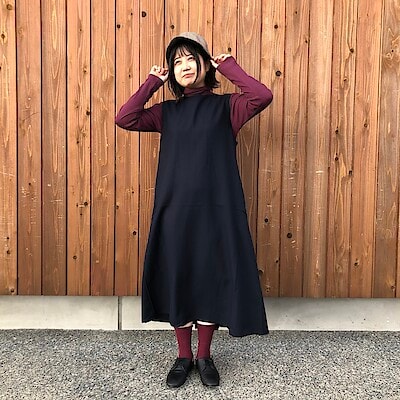 婦人 大豆繊維を使ったリブ編みタートルネック長袖Tシャツ