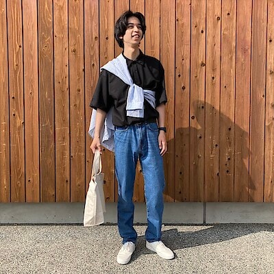 紳士 木の実から作ったカポック混デニムストレートパンツ
