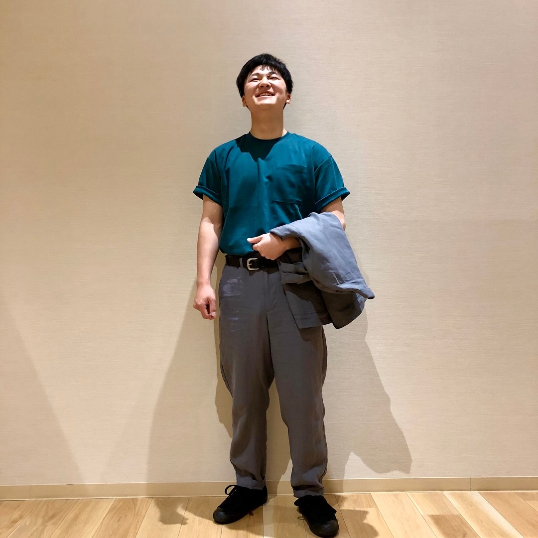 リネンセットアップと涼感UVカットワイド半袖Tシャツコーデ