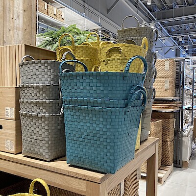 【魚津】再生ポリプロピレン入り梱包用バンド手編みバスケット紹介