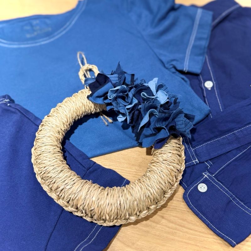 ワークショップ無印良品の鍋敷きとリサイクルされた端切れで青いリースを作ろう