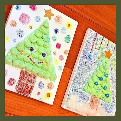 【神戸阪急】12/20(土)-キッズアートクリエイター®︎によるワークショップ-真っ白なキャンバスに描く『森のもこもこクリスマスツリー』