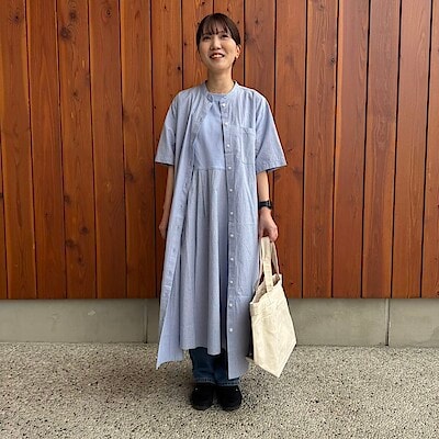 【新潟河渡新町】　身長157cm　婦人　涼感半袖ワンピースコーデ