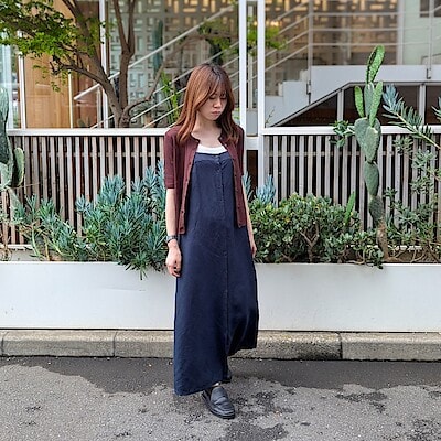 新品　MUJI Labo　現行品　リネンシルク　キャミワンピース　ネイビー　L 婦人 リネンシルクワンピース | 無印良品
