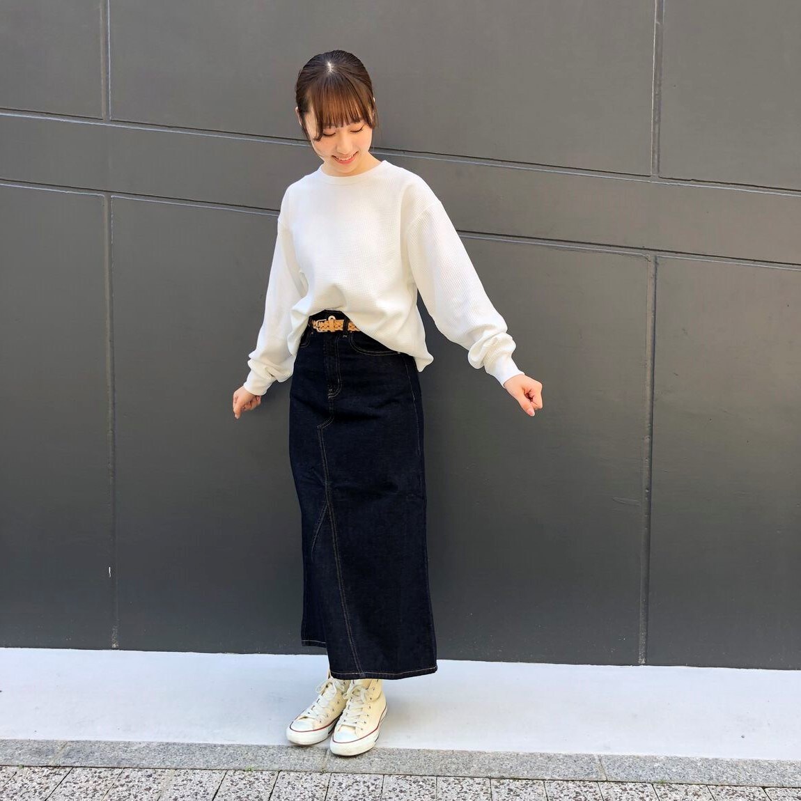 ワッフル長袖Ｔシャツのスタッフスナップ