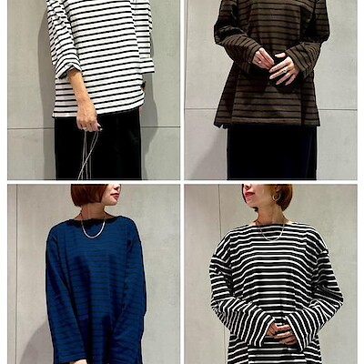 【ソラリアプラザ】紳士　洗いざらし太番手ボートネック九分袖Ｔシャツサイズ着比べ│スタイリングアドバイザー　