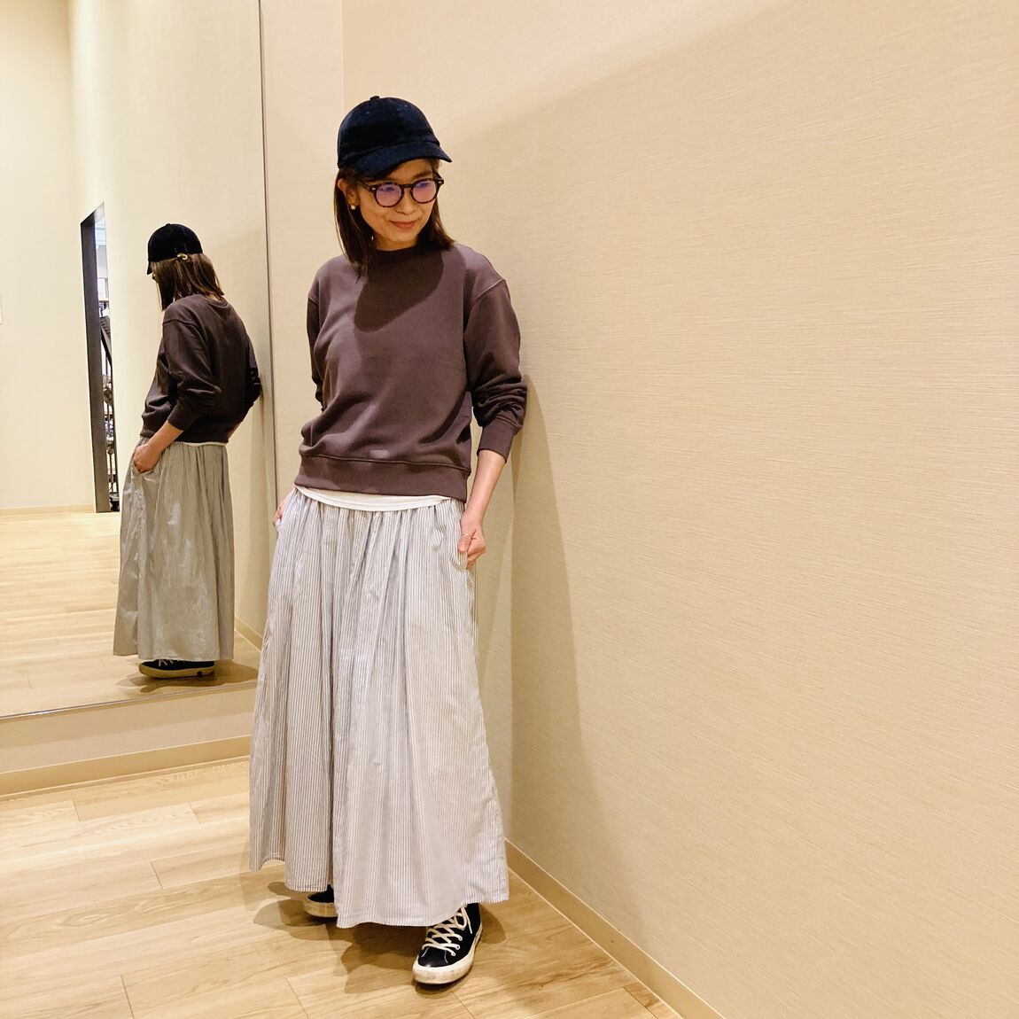 裏毛スウェットシャツコーデ