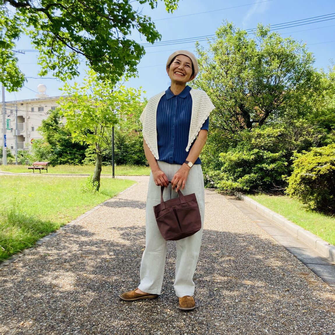 なめらかリブ透かし編み五分袖ポロカーディガンのご紹介