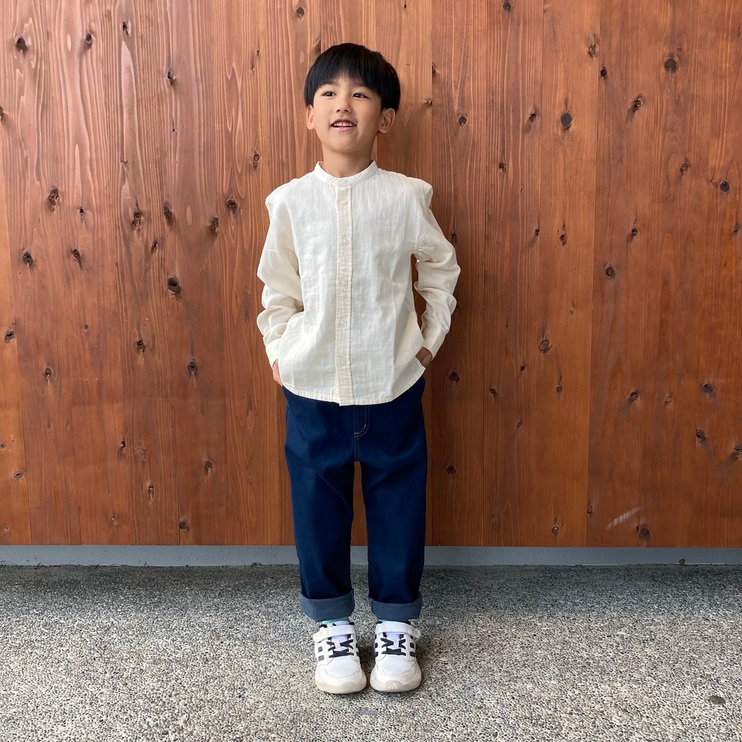 二重ガーゼスタンドカラー長袖シャツ