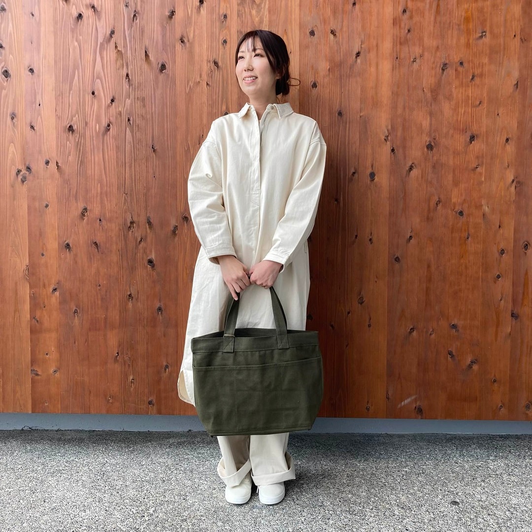 カポック混ライトツイル長袖ワンピース