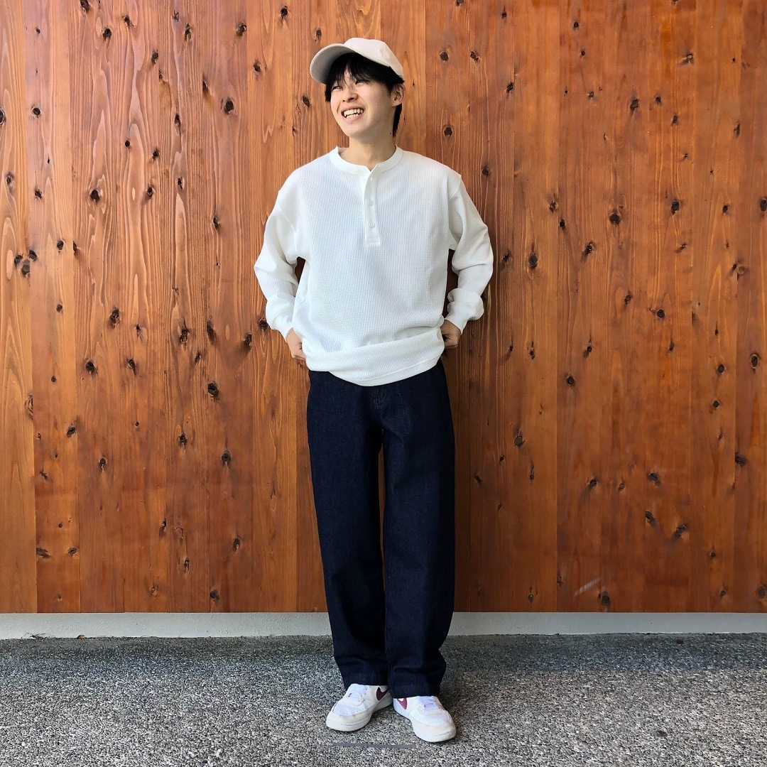 UVカット乾きやすいワッフルヘンリーネック長袖Ｔシャツ