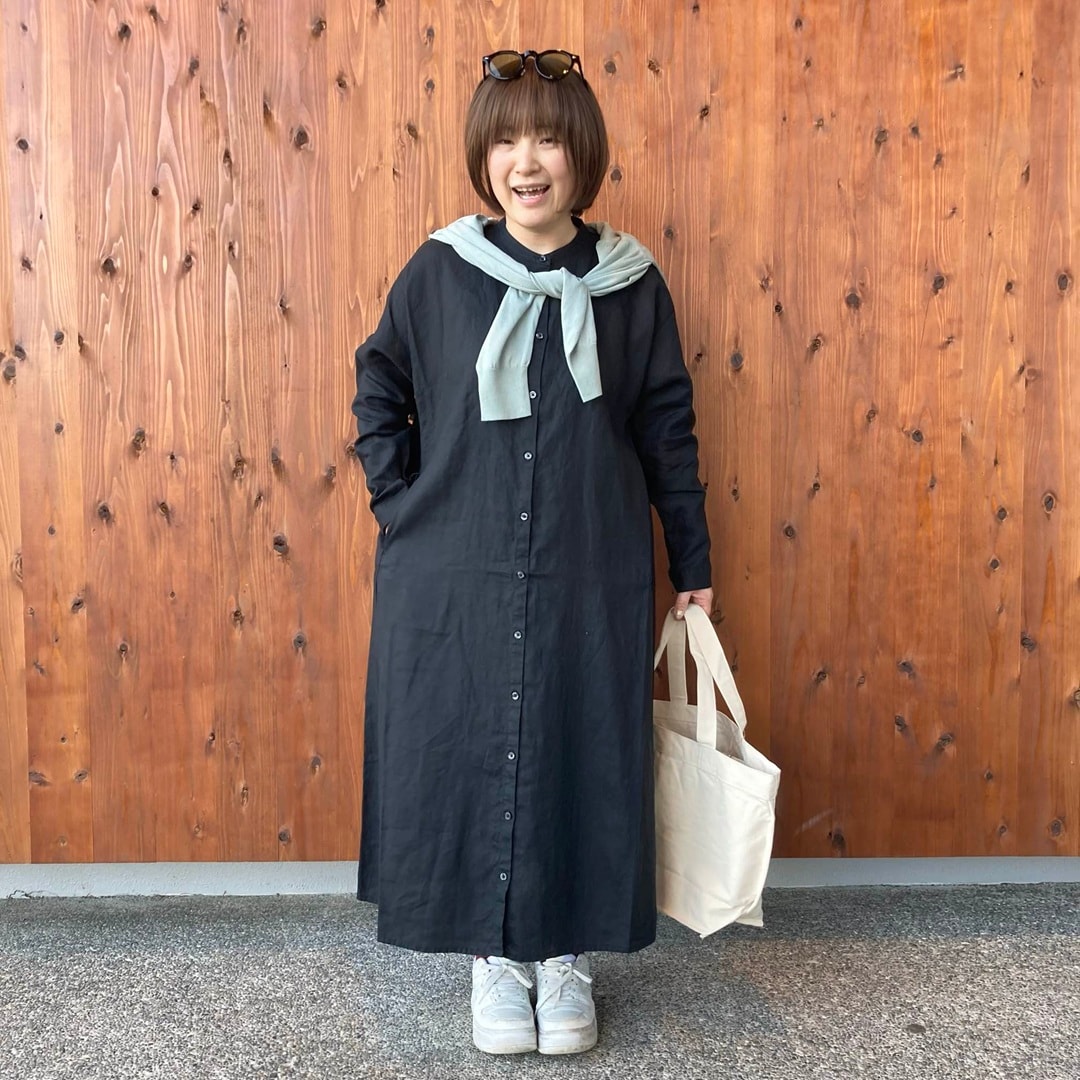 リネン洗いざらし長袖シャツワンピース