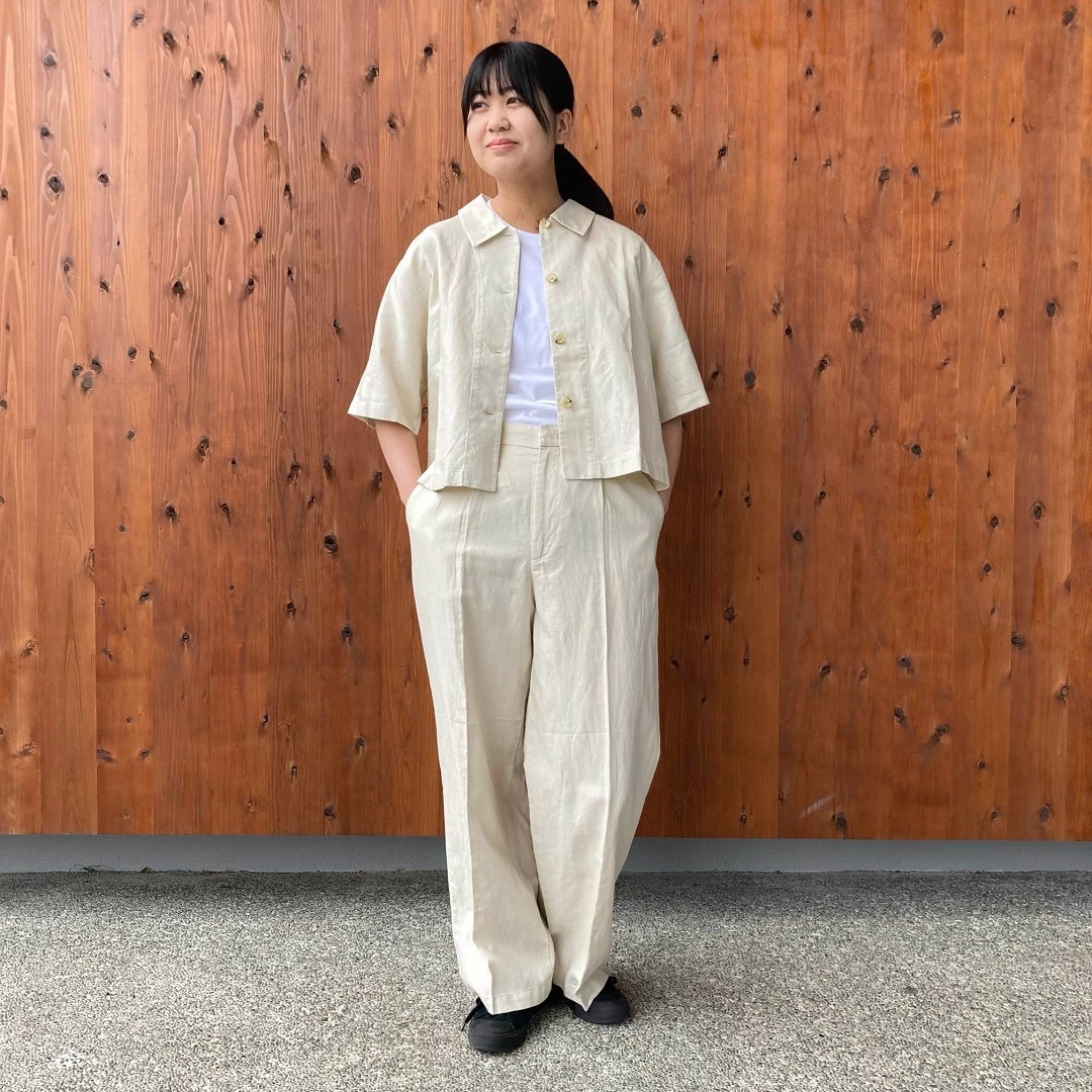 ヘンプ混ツイル半袖シャツ