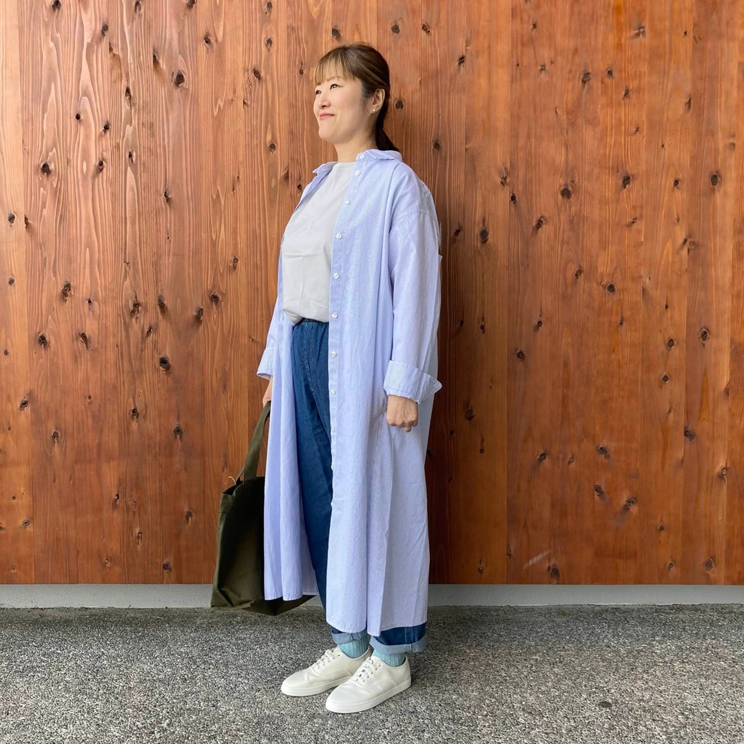 洗いざらしブロード長袖シャツワンピース