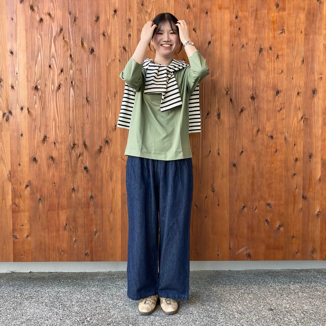 天竺編みボートネック七分袖Tシャツ