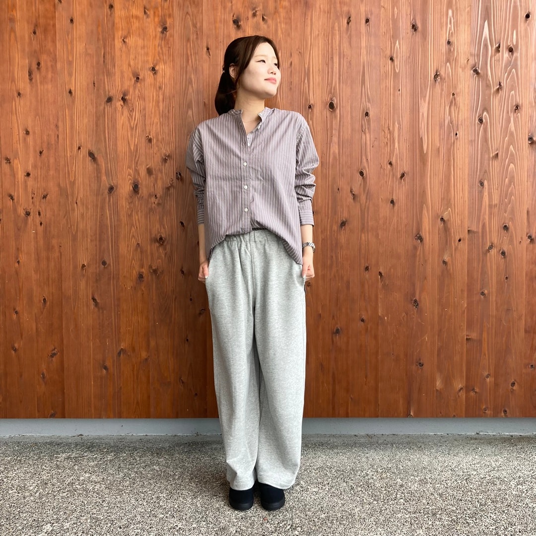 洗いざらしブロードスタンドカラー長袖ロングシャツ