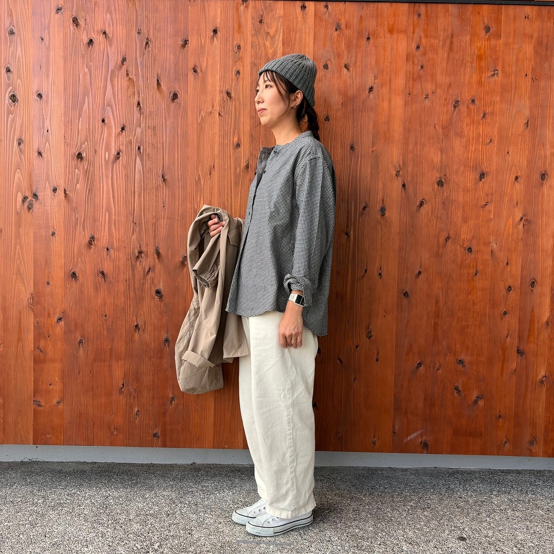 両面起毛フランネルスタンドカラー長袖ブラウス