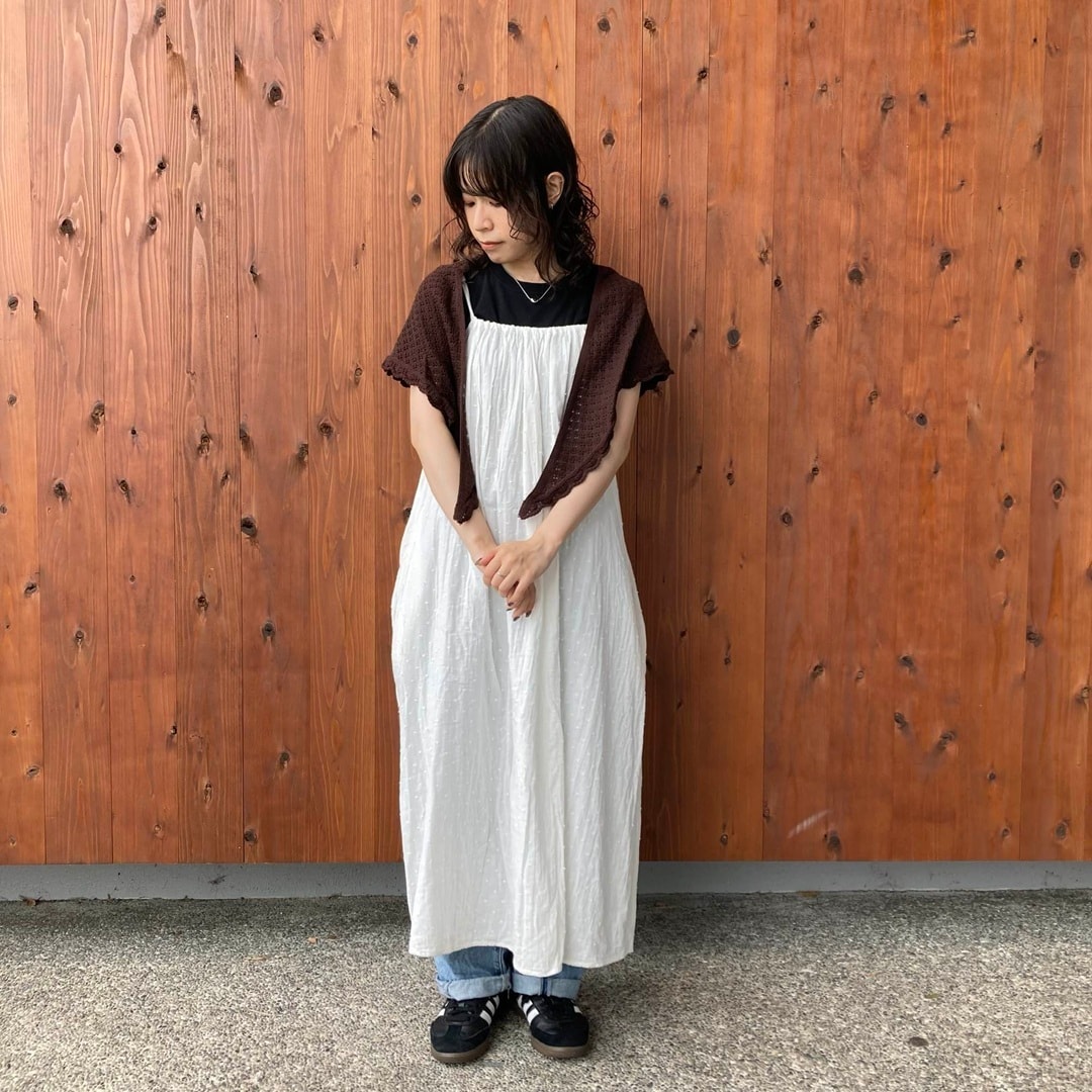 コットン透かし編みニット三角スカーフ