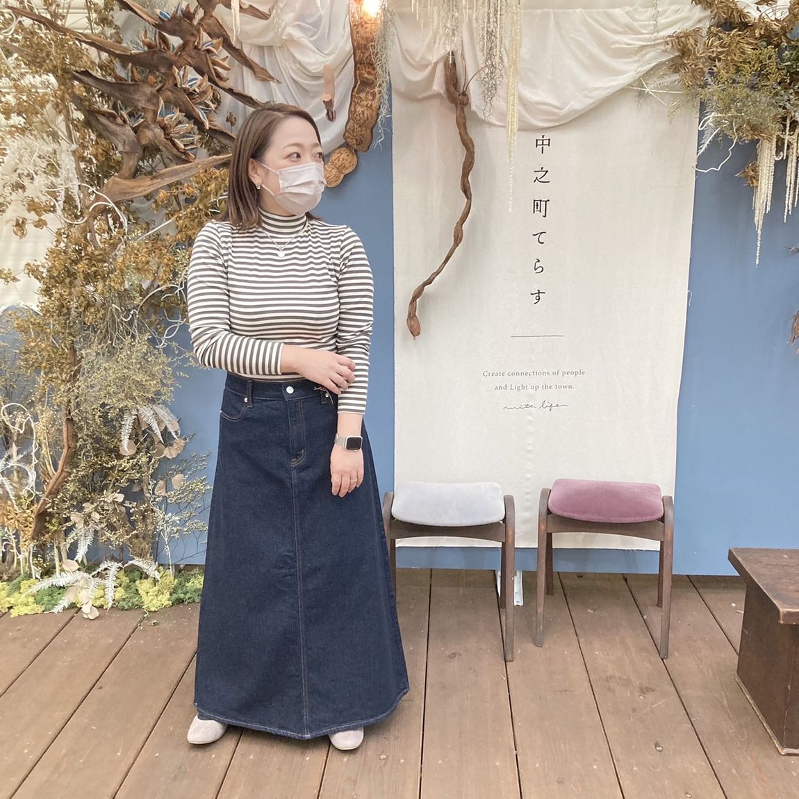 【岡山表町商店街】ストレッチフライス編みハイネック長袖Tシャツ