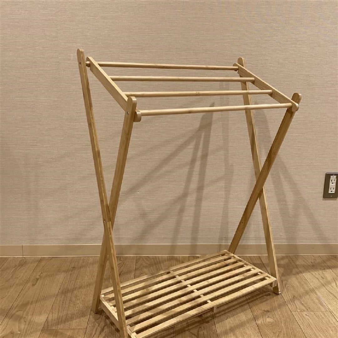竹材　折りたためるタオルハンガー