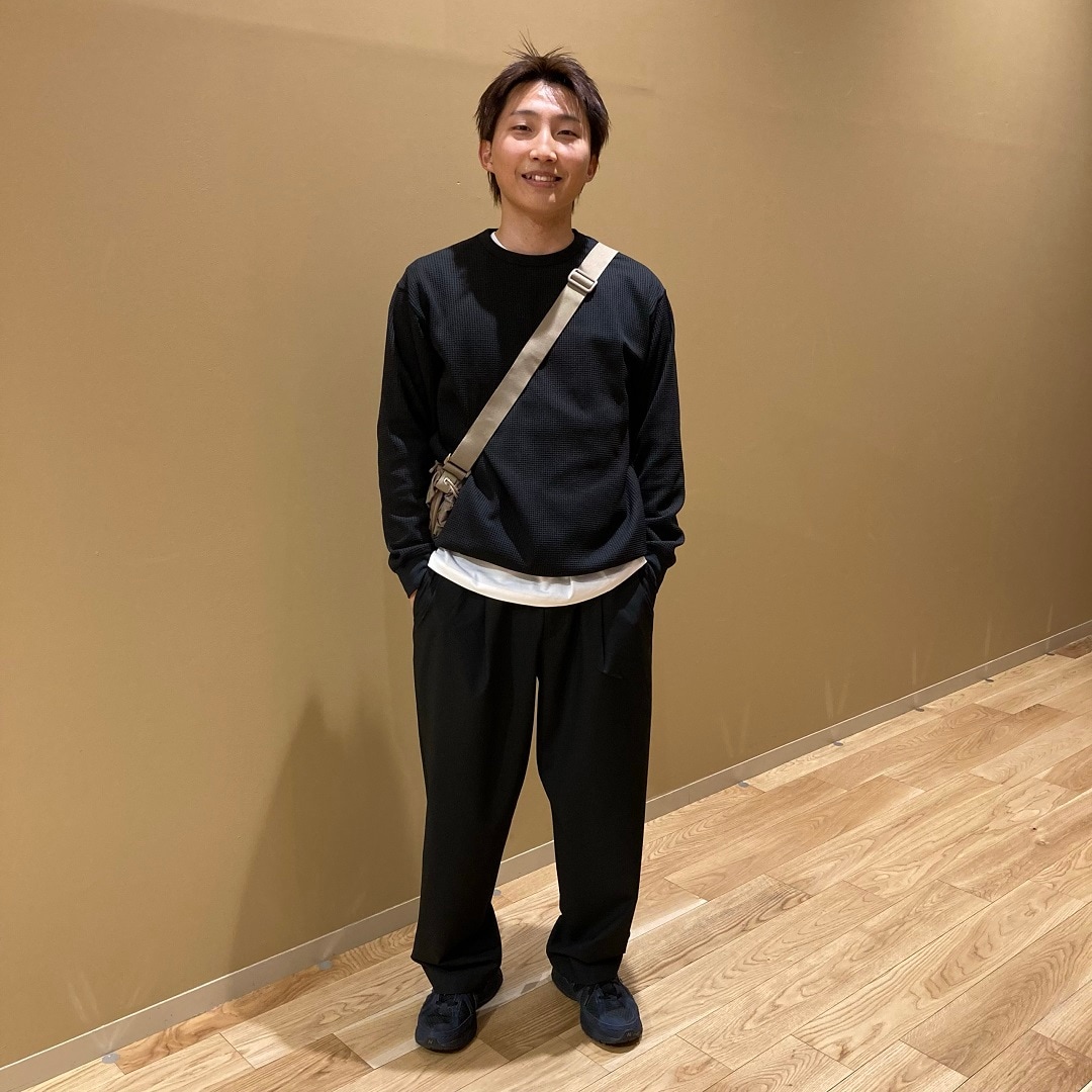 UVカット　乾きやすいワッフル　クルーネック長袖Tシャツ