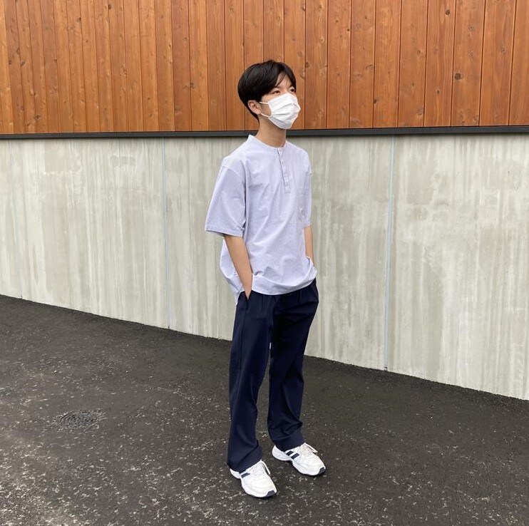 紳士　涼感ヘンリーネック半袖布帛Ｔシャツ