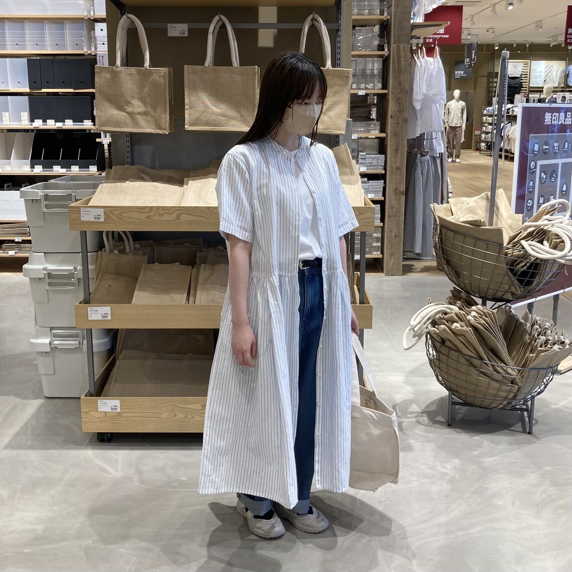 ヘンプコットン半袖ワンピース 　コーディネート写真