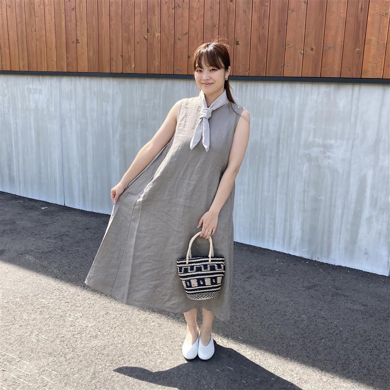 リネン洗いざらしスリーブレスワンピース