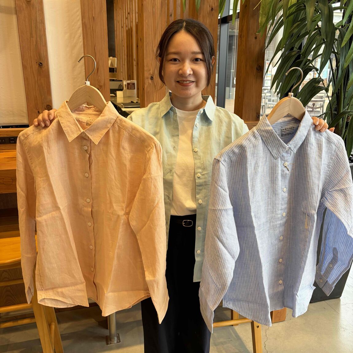 リネン洗いざらしレギュラーカラー長袖