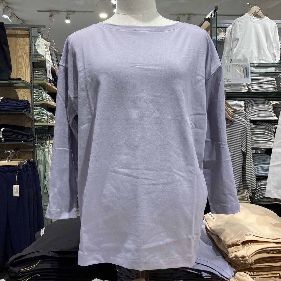 婦人　天竺編み　ボートネック七分袖Tシャツ