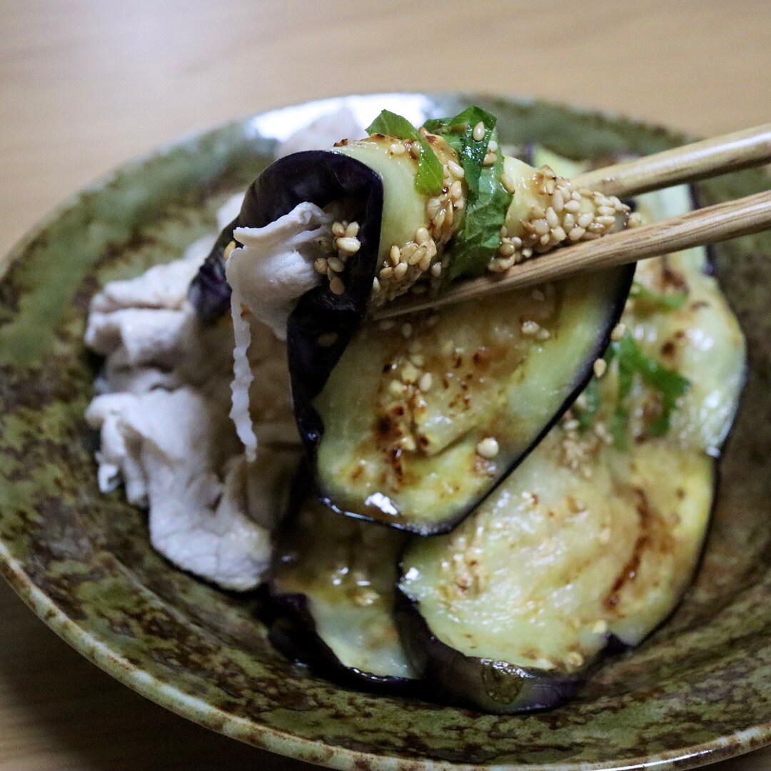 【難波】なすと豚しゃぶのごまポン酢だれ