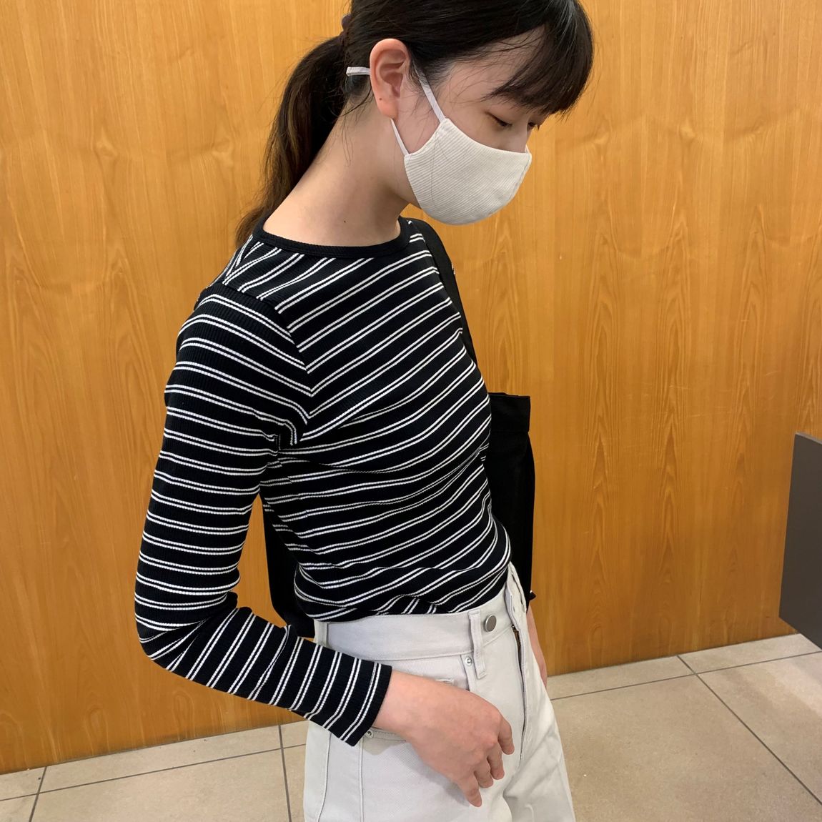 ストレッチリブ編みクルーネック長袖Ｔシャツ