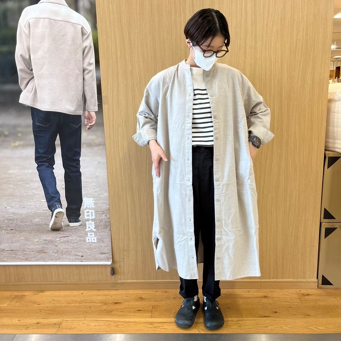 フランネルワンピース試着